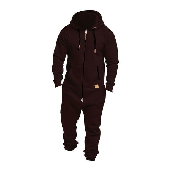 CHENge Mens Hooded Jumpsuit Full Zip Up Onesie Work Coverall Rompers Plus Size One Piece Overalls Jogging Suit with Pockets