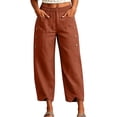 thumbnail image 2 of Wide Leg Pants for Women Loose Elastic High Waist Pants Side Button Irregular Split Hem Trousers with Pockets Wine M, 2 of 6