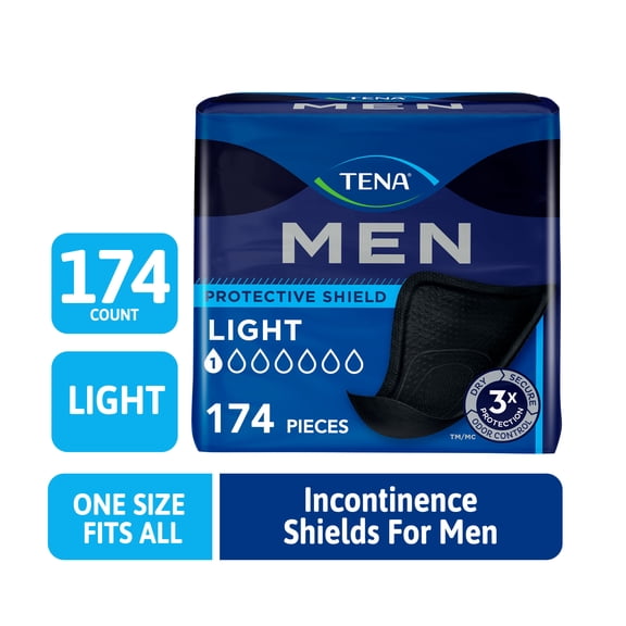 TENA Men Light Incontinence Shields for Men, Men's Pads, Bladder Control, Light Absorbency, 174 Count