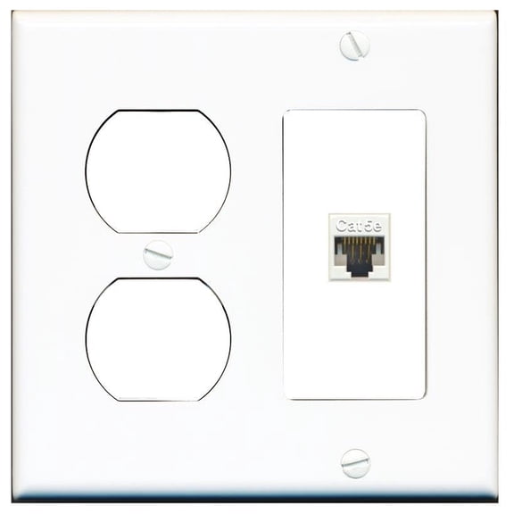 RiteAV CAT5E 2 Gang Wall Plate with Blank Outlet Left [White]