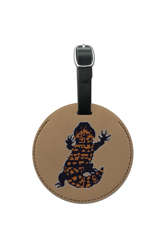 Gila Monster Pixel Lizard Round Leather Luggage Card Suitcase Carry-On ID Tag