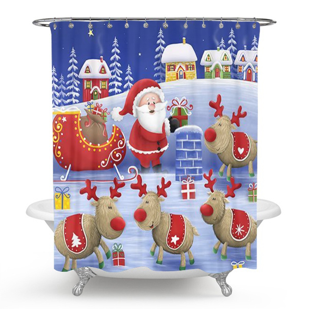 Jolly Holiday Santa Claus Fabric Christmas Shower Curtain Bright Red