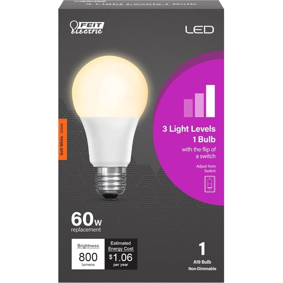 PLUHKN-A19 LED Light Bulb, 65W Equivalent IntelliBulb Switch to Dim, E26 Medium Base, 800 Lumens 2700K Soft White - OM60/3DIMCA/LEDI