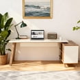 thumbnail image 4 of KIOOTTO 79 Inch L-Shaped Executive Desk with 55" Storage Cabinet Set, Modern L-Desk with 2 Drawers & 4 Shelves, Large Corner Computer Desk for Home Office, Walnut & White, 4 of 7
