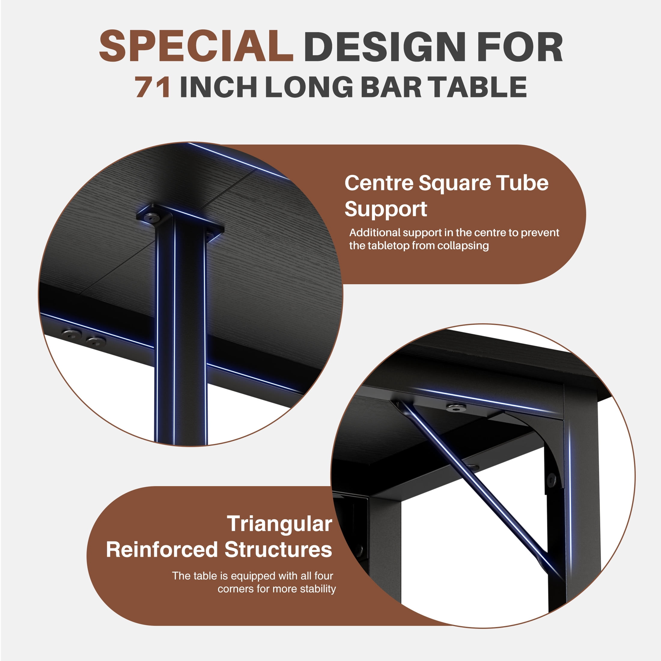 EDX 71 Inch Bar Table, Bar Height Pub Table, Counter Height Bar Table, Rectangular High Top Coffee&Dining Table, for household, Black