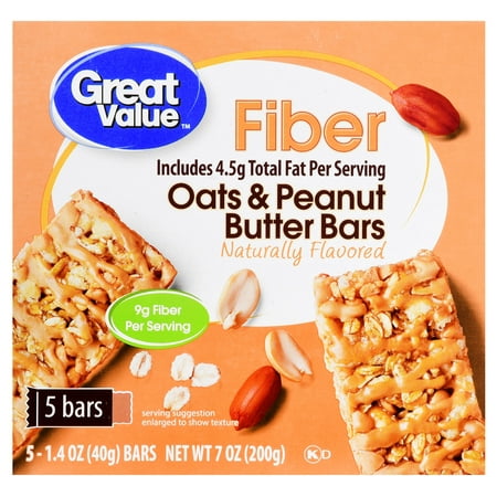 Great Value Fiber Oats & Peanut Butter Bars, 1.4 oz, 5 count