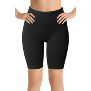VIV Collection High Waist Tummy Control Biker Yoga Shorts 8" Inseam (Black, L/XL)