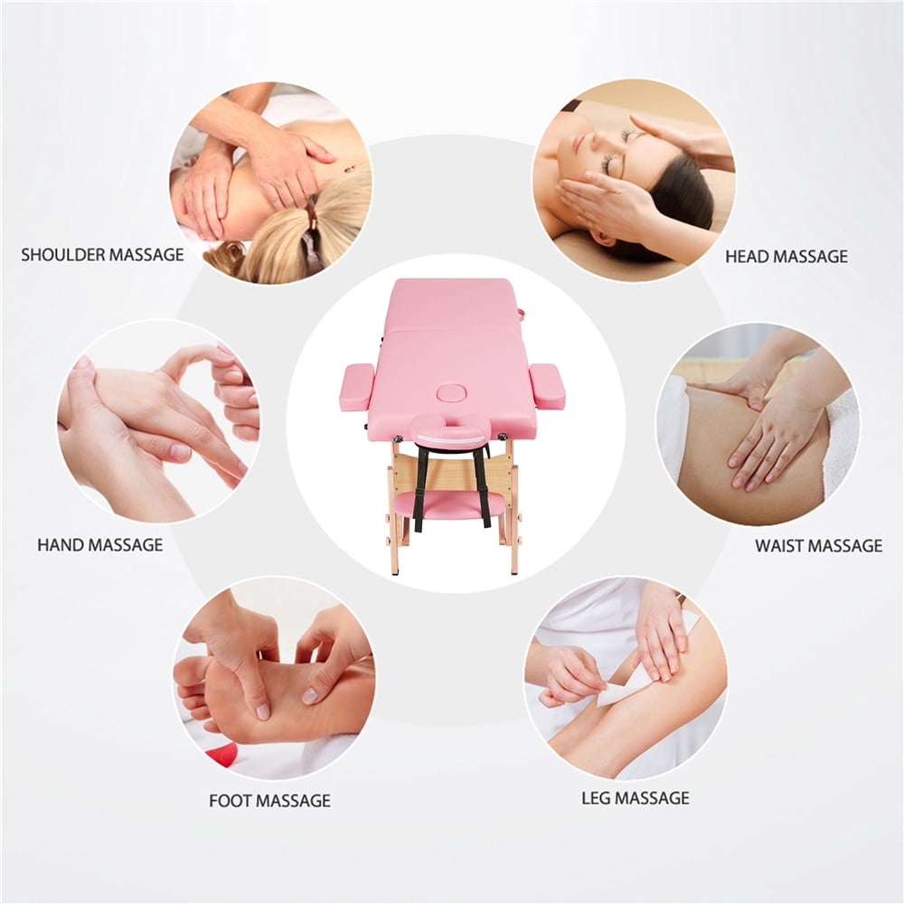 Alden Design 2-Fold Portable Wooden Massage Table for Spa Treatments & Tattoos, 84", Pink