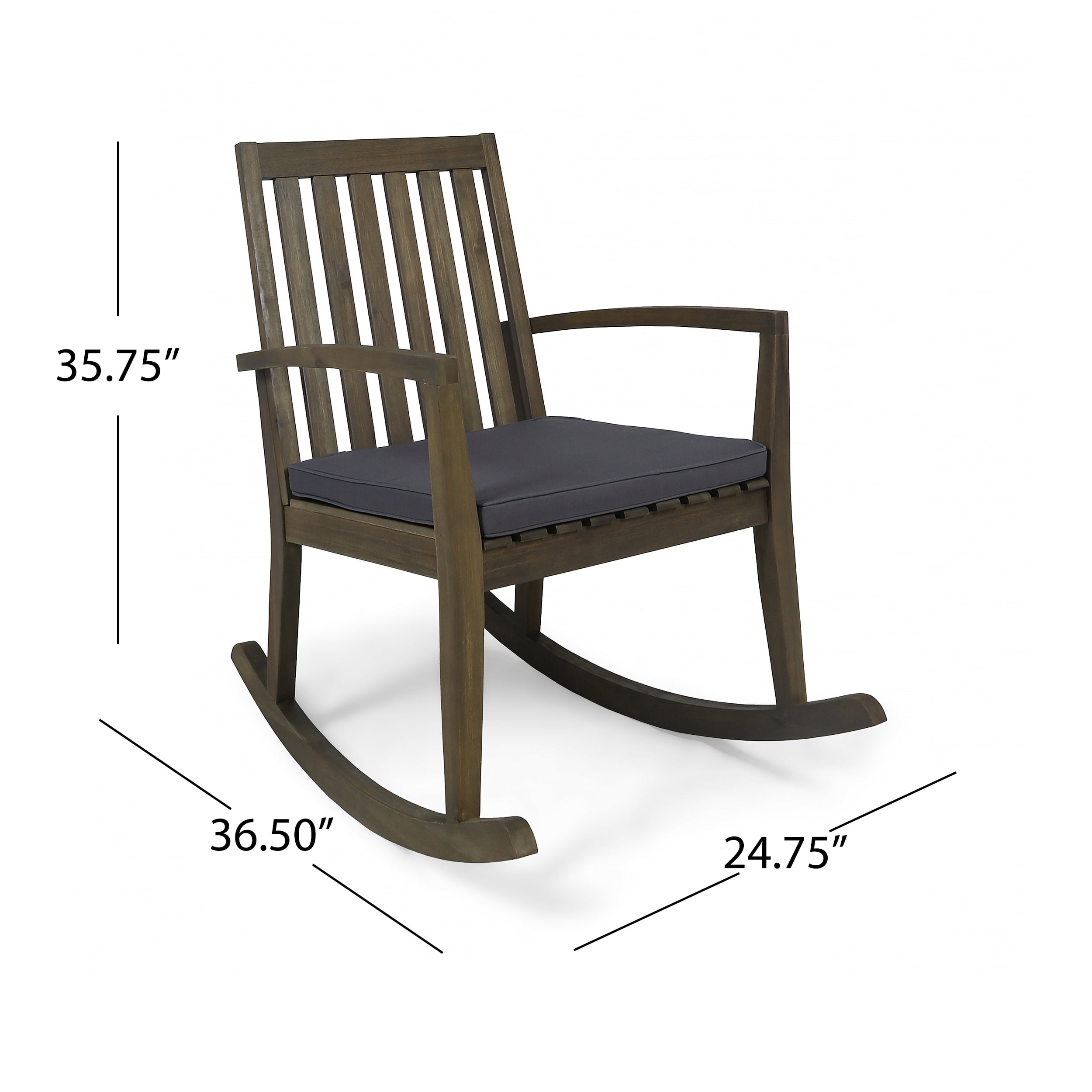 Reyna Outdoor Acacia Wood Rocking Chairs with Cushions, Gray, Dark Gray