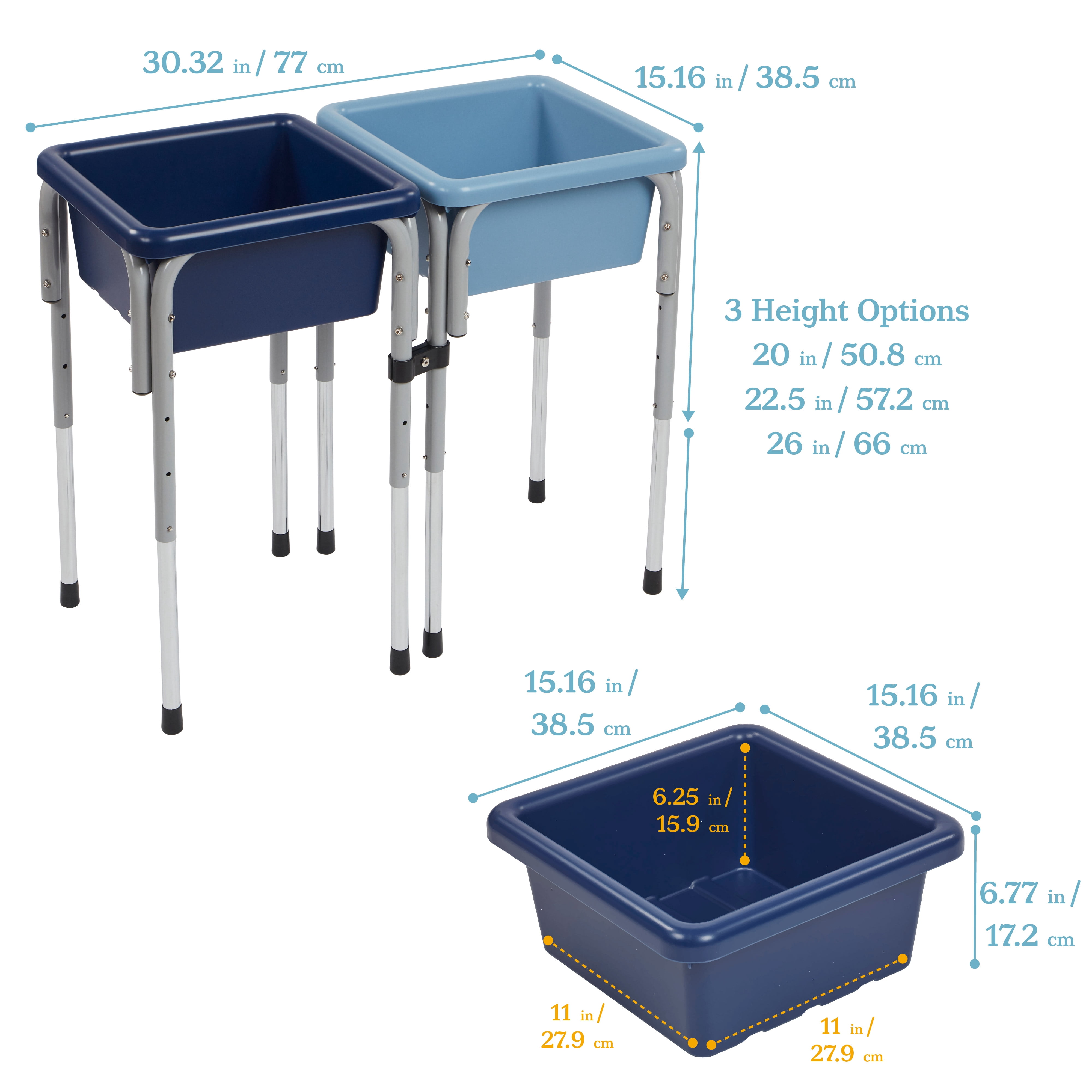 ECR4Kids 2-Station Sand and Water Adjustable Height Table, Sensory Bins, Navy/Powder Blue
