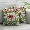 thumbnail image 3 of Orinice Flower Embroidered Farmhouse Decorative Throw Pillow Cover Cottage Floral Green Leaves Knit Pattern, 100% Cotton Canvas Cushion Case for Sofa Couch Bedroom Decor(Pink Flowers), 3 of 5