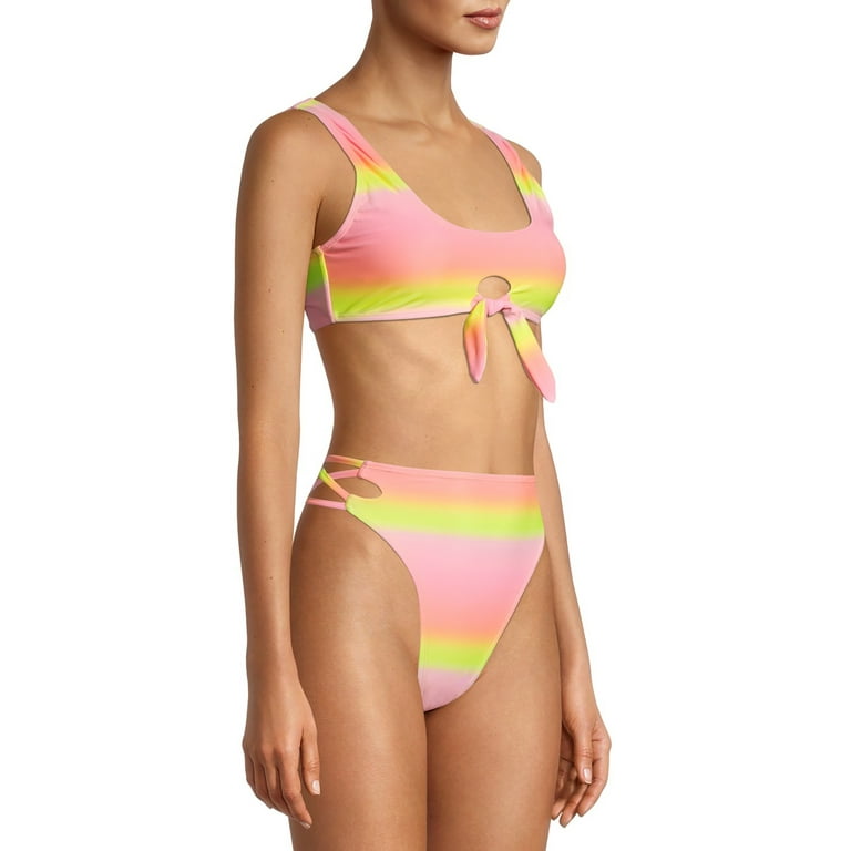 XOXO Women's Scoop Neck Bikini Swimsuit Top with Tie-Front 