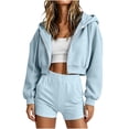 thumbnail image 4 of WAGUTH 2 Piece Sets for Women Cropped Full-Zip Drawstring Hooded Jacket & Elastic High Waist Shorts with Pockets Casual Loungewear Tracksuit, 4 of 6