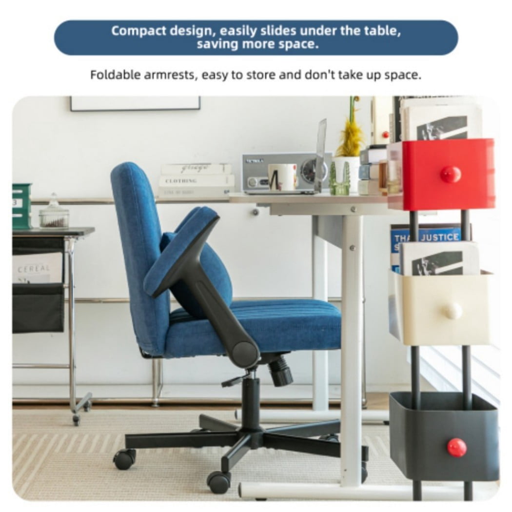 Velvet Criss Cross Office Chair with Wheels, Modern Upholstered Desk Chair with Adjustable Height, 360° Swivel & Tilt, Blue