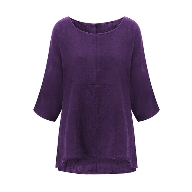 Sylvamorning Female Solid Color Round Neck Elbow Sleeve Loose T-Shirt Blouse