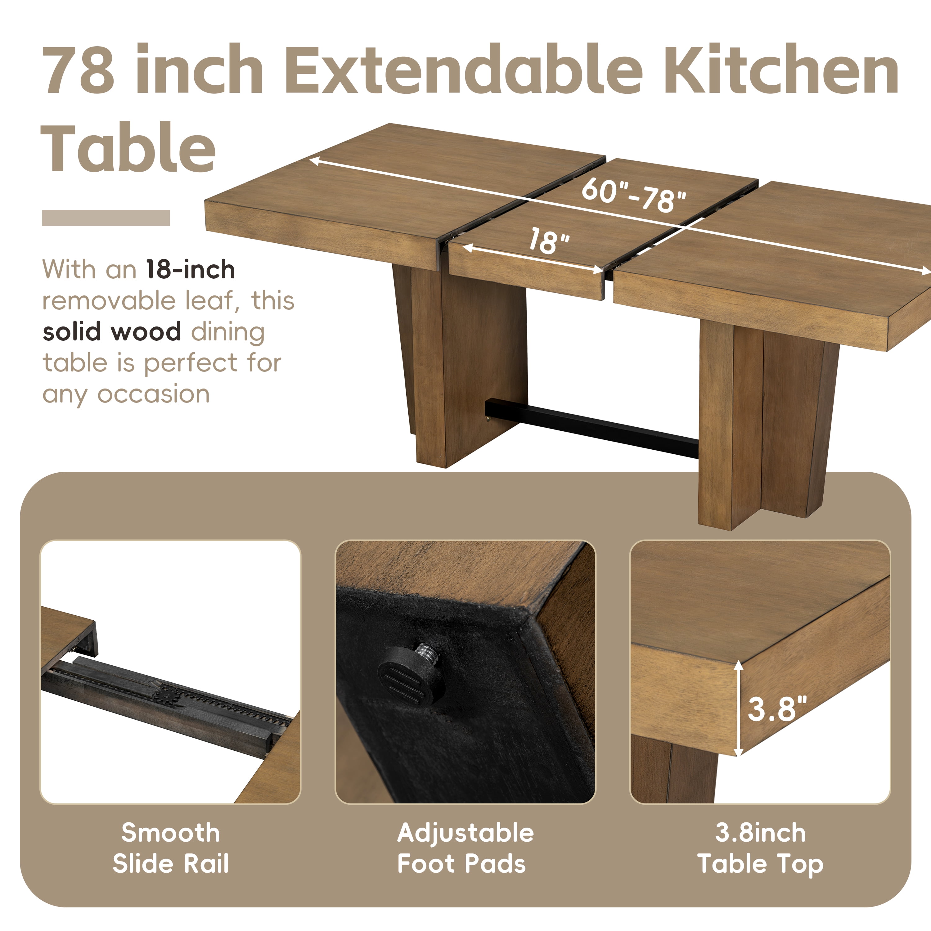 6 Piece Dining Table Set for 6, 58"-76" Extendable Dining Table with Bench and 4 Upholstered Chairs