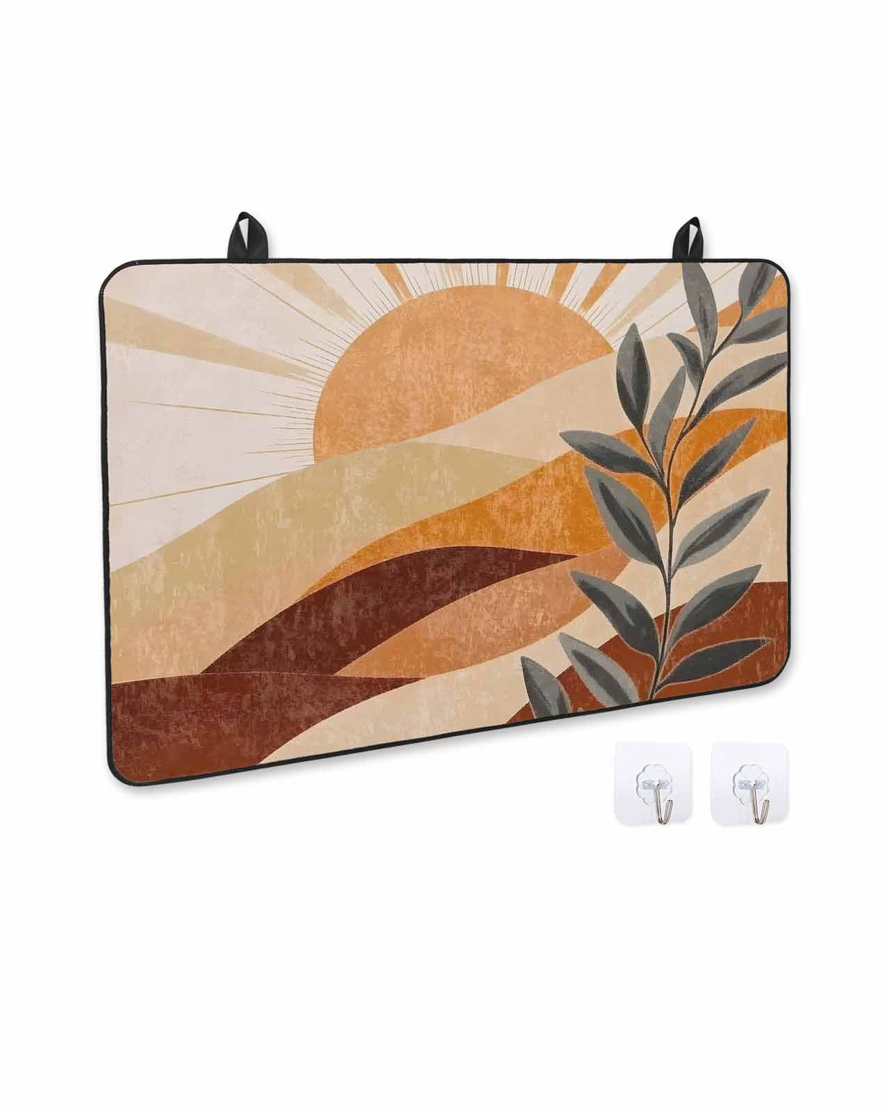 nqOlkjepod Large Induction Cooktop Protector Mat 24"x21", Brown Stove Top Covers for Electric Stove, Modern Abstract Art Summer Botanical Aesthetics Stove Burner Cover Mats, Glass Top Stove Cover