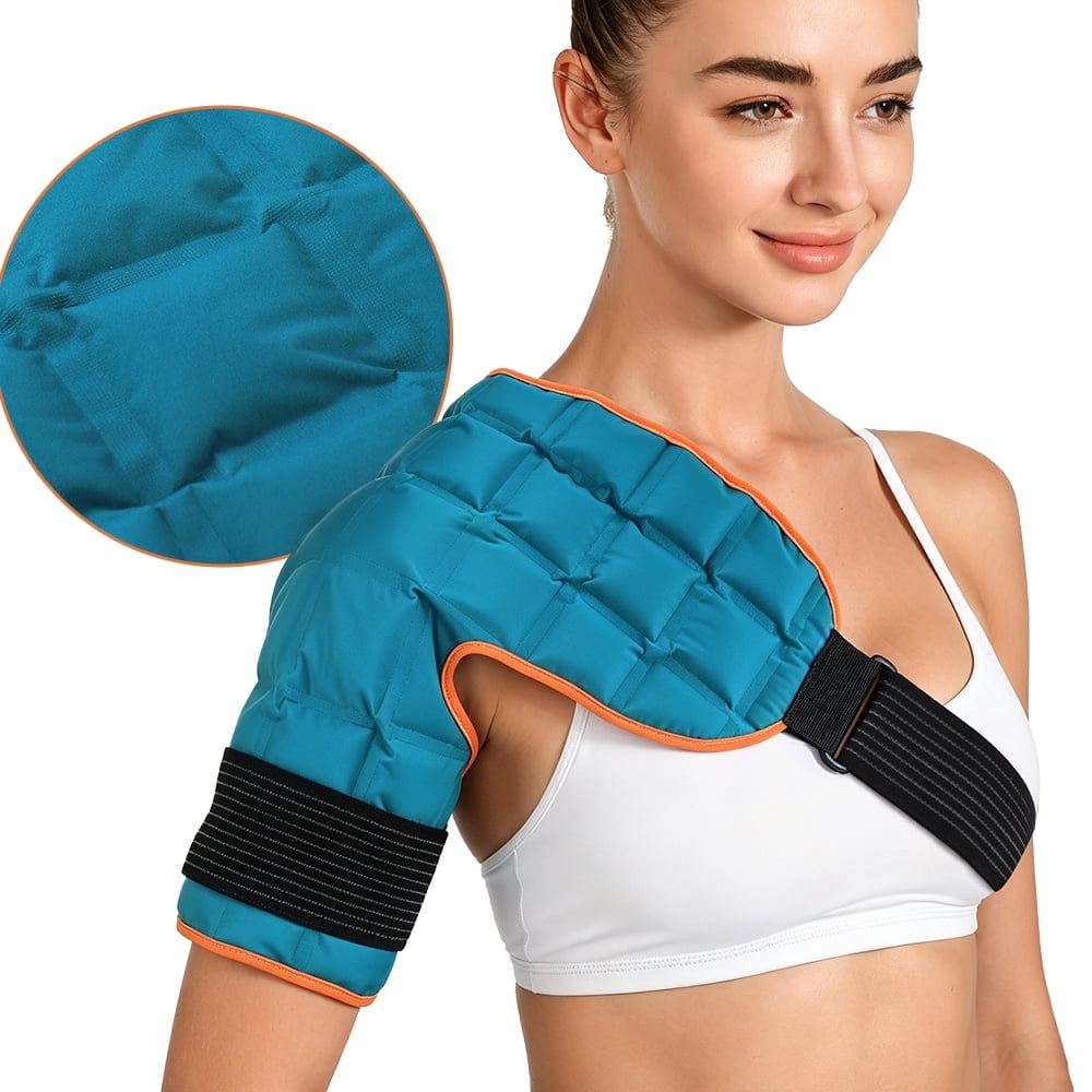 Shoulder Ice Pack Wrap, Hot & Cold Therapy Wrap, Self-Absorbing Water Hydrating Resin Pad for Shoulder, Reusable Ice Packs for Relaxing, Freeze & Microwave Safe, Blue