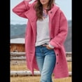 thumbnail image 4 of Women'S Winter Single-Breasted Long Hooded Casual Windbreaker Jacket Rose Red XXL, 4 of 6