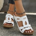 thumbnail image 4 of Women's Cutout Metal Accent Wedge Slide Sandals, Open-Toe Bohemian Platform Slip-On Summer Slippers, 4 of 9