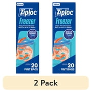 (2 pack) Ziploc Brand Pint Freezer Food Storage Bags, School Supplies, Grip 'n Seal Technology, Zipper, 20 Count