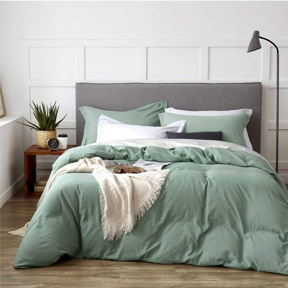 IBAOLEA Sage Green Duvet Cover Full Size - Washed Duvet Cover, Soft Full Size Duvet Cover 3 Pieces with Zipper Closure, 1 Duvet Cover 80x90 inches and 2 Pillow Shams Sage Green Full