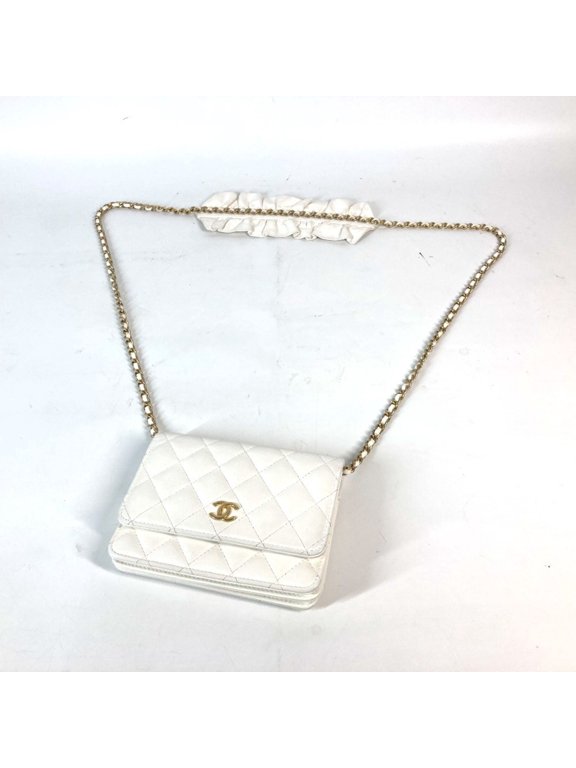 Pre-Owned CHANEL CC Coco Mark Ruffle Chain Wallet Shoulder Bag Long Leather Women's White...