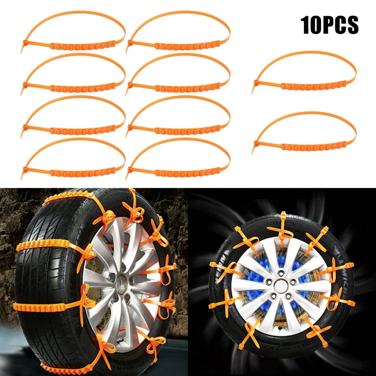 Car Emergency Anti Slip Snow Chains,10Pcs Adjustable Zip-Tie Car Tire Snow  Chains,for Car, SUV, Truck Tire Tyre Width 5.7-11.6 Inch,By TWSOUL