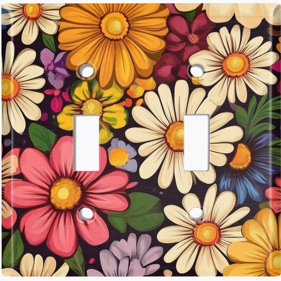 Metal Light Switch Wall Plate Outlet Cover (Printed Image of Colorful Wildflowers - Double Toggle)