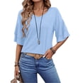 thumbnail image 3 of UVN Blouses for Women V Neck Half Bell Sleeve Shirts Summer Ladies Casual Flowy Tunic Tops, 3 of 8