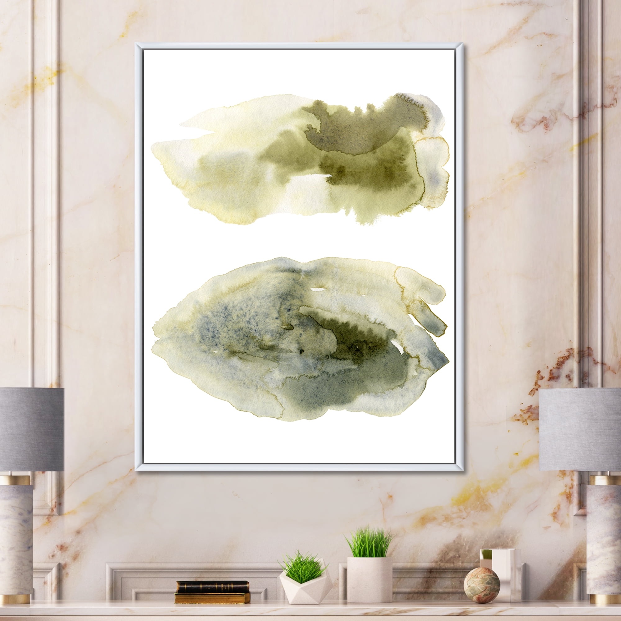 Abstract Clouds In Dark Green I 30 in x 40 in Framed Painting Canvas Art Print, by Designart
