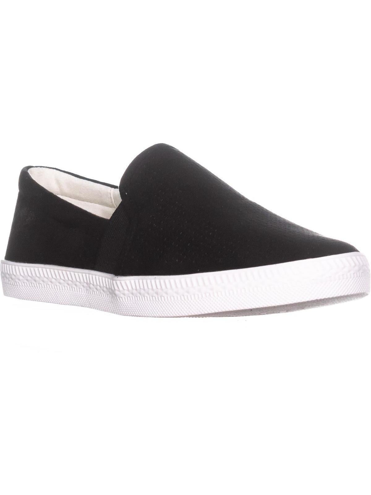 black perforated slip on sneakers
