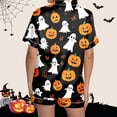 thumbnail image 6 of Halloween Silk Pajamas Women Pajama Set for Women Silk Satin Short Sleeve Button Up Top and Shorts with Halloween Print for Cozy Sleepwear and Elegant Dark Gray S, 6 of 7