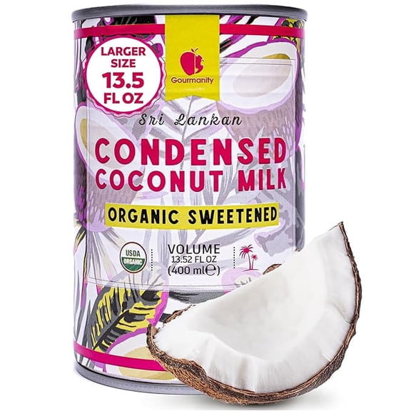 Gourmanity Organic Sweetened Condensed Coconut Milk, Vegan and Dairy Free Condensed Milk Substitute, Halal, Kosher, Made in Sri Lanka (13.5 Fl Oz/400ml can)