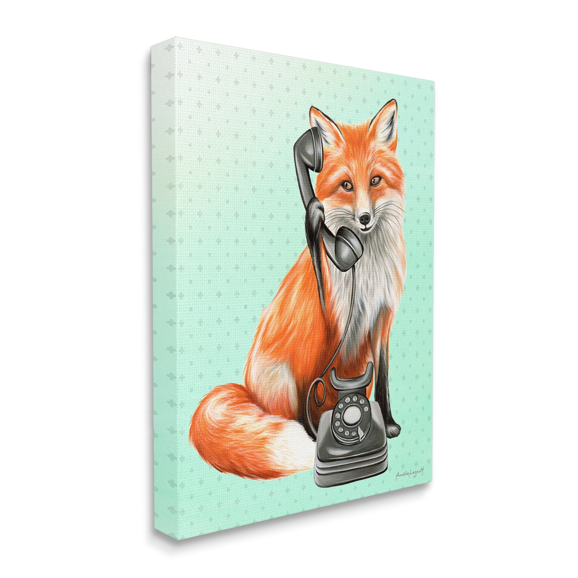 Stupell Industries Red Fox Vintage Phone Dotted Ombre Pattern Graphic Art Gallery Wrapped Canvas Print Wall Art, Design by Amelie Legault