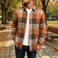 thumbnail image 2 of LEAVINGSUO Fall Shirts for Men Flannel Checkered Shirt Plaid Long Sleeve Collar Jacket Top Orange S, 2 of 6