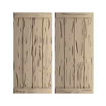 Ekena Millwork 22"W x 38"H Rustic Four Board Joined Board-n-Batten Pecky Cypress Faux Wood Shutters w/End Batten (Per Pair), Primed Tan