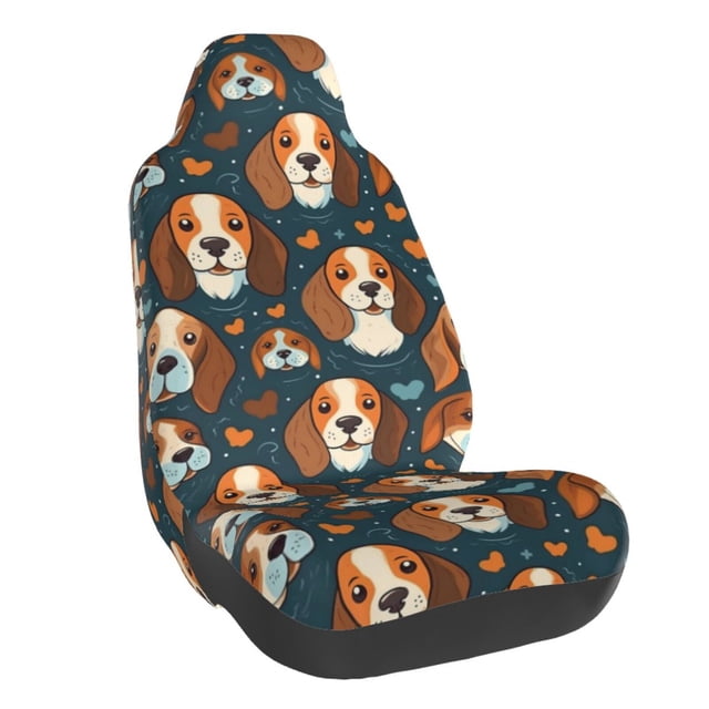 Wukai Cute Puppy Full Set Car Seat Covers with Soft Padding Universal Auto Front Seats Protector and Cushion Mat