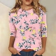 thumbnail image 1 of Économies d'Été en Liquidation! Hauts Fatuov pour Femmes Imprimé Floral Décontracté Col Rond Manches 3/4 Chemises Blouses Roses, 1 of 4