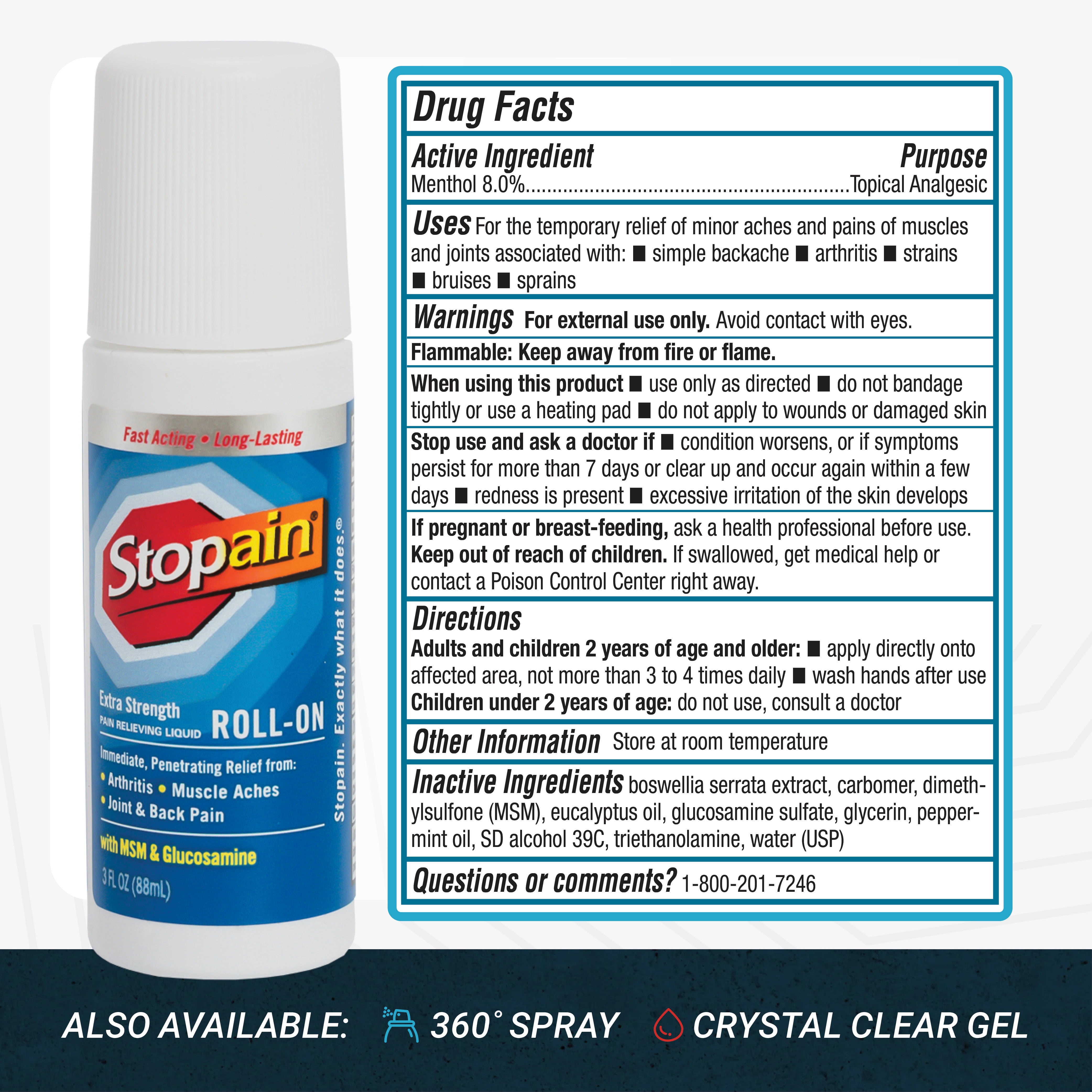 (2 pack) Stopain Extra Strength Roll-On for Muscle Aches, Joint Pain and Arthritis, 3 FL OZ