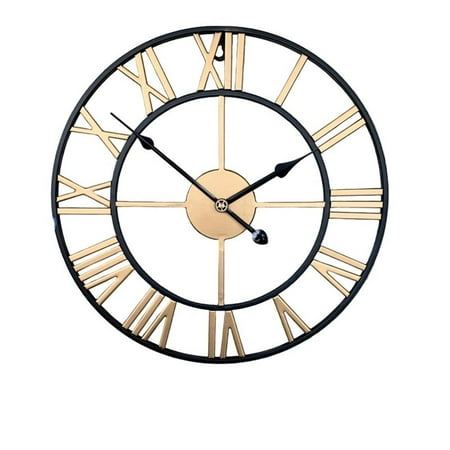 House of Avana Vintage Gold and Black Metal Silent Roman Numerals Wall Clock