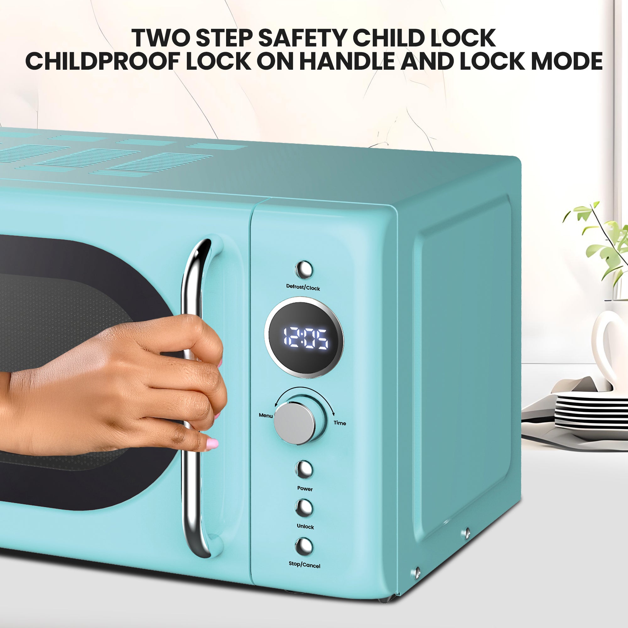 Total Chef Retro Microwave Oven, 0.7 Cu Ft, 8 Pre-Sets, 700W, Blue