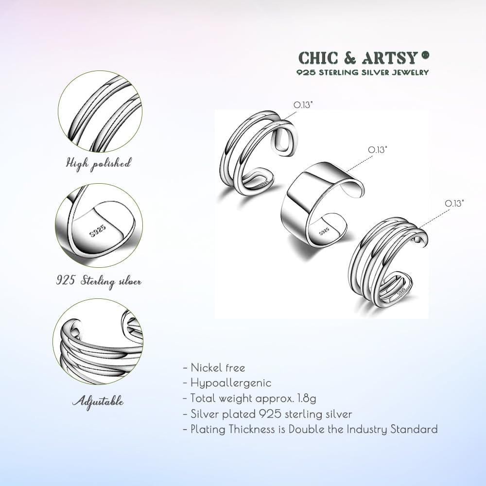 Chic & Artsy Cuff Earrings 925 Sterling Silver Ear Cuff Earrings Non-Piercing Fake Helix Cartilage Cuff Earrings