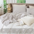 thumbnail image 4 of MooMee Gingham Sheet Set 100% Washed Cotton Linen Like Textured Extra Deep Pocket Breathable Lightweight 4-Piece (Tannish Linen Gray, Queen), 4 of 9