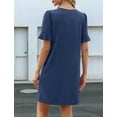 thumbnail image 6 of Summer Dresses for Women Ruffle Short Sleeve V Neck Casual Shift Dress with Pockets Navy Blue S, 6 of 8