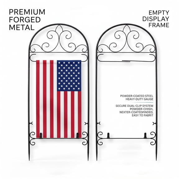 2 Pack Garden Flag Holder Stand, Powder Coated Metal Yard Flag Pole with Waterproof Black Finish, Easy Insert Ground Stake for Outdoor Patio Lawn Garden Flower Bed Christmas Holiday Decor