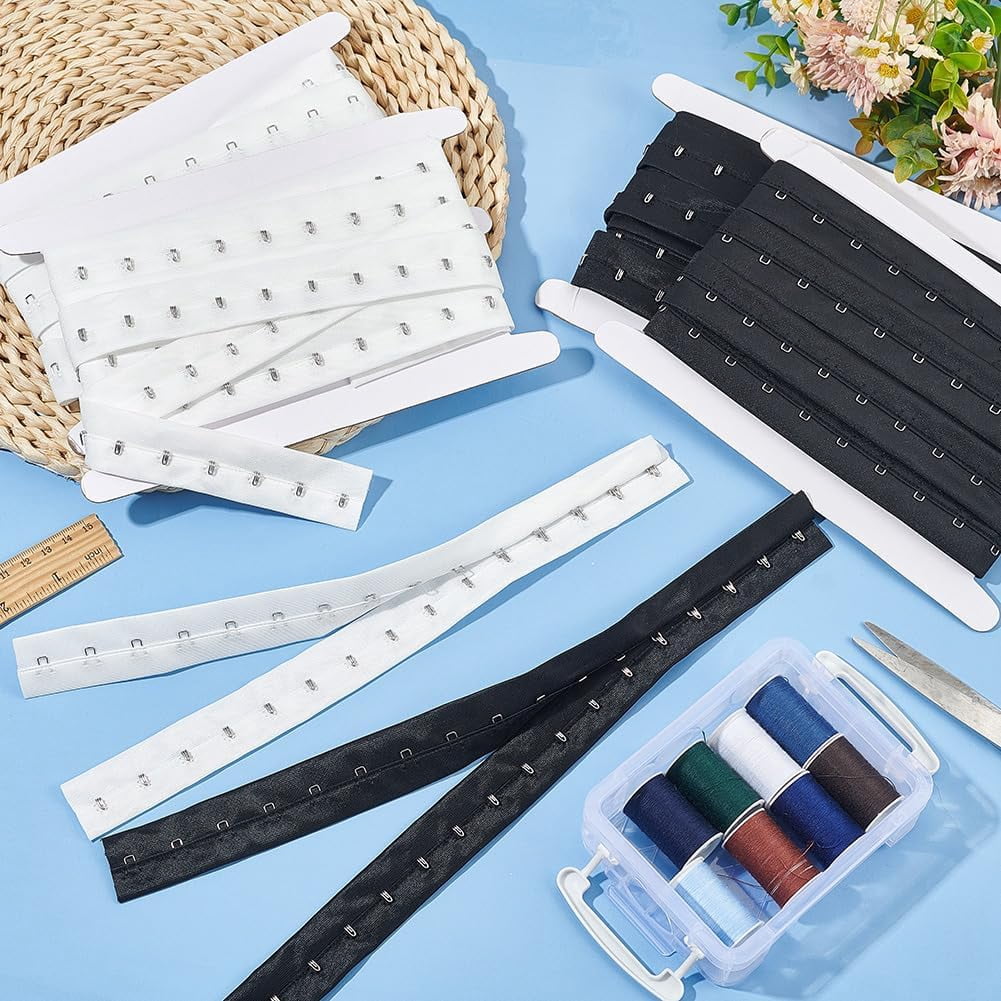 10 Yards Single Hook and Eye Tape Trim 2 Colors Polyester Bra Extender for Corset Bra Sewing Quilting Renaissance Dance Corset Bridal Apparel Home Decoration (Black White) DIY