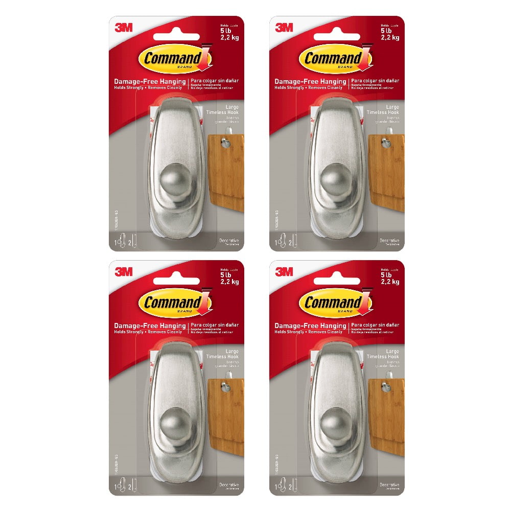 3M Command Large Modern Reflections Brushed Nickel Metal Hook Holds 5lbs 2.2kg 