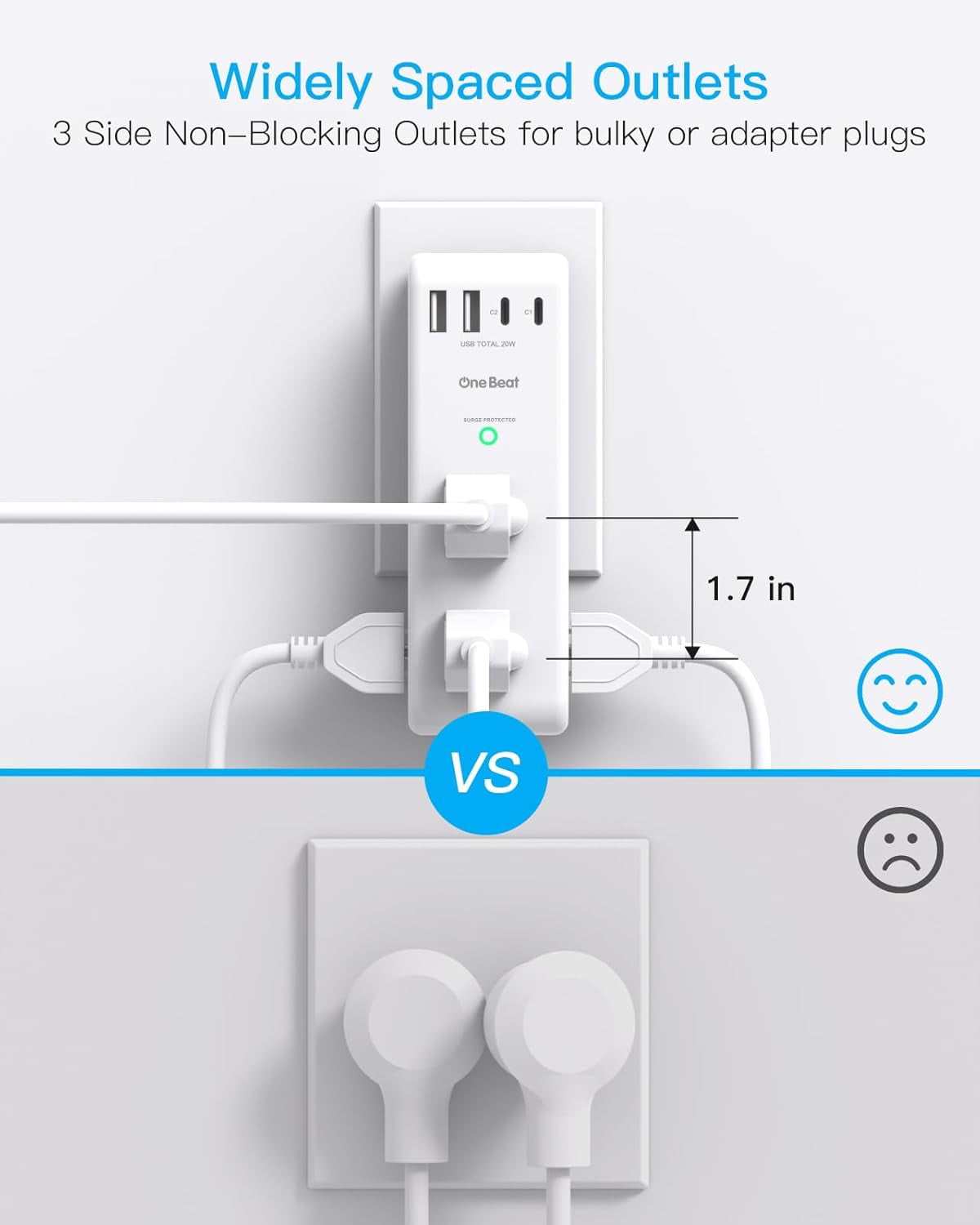 PD 20W Surge Protector Outlet Extender, 1800J Rotating Plug, 6 AC Outlets & 4 USB Ports(2 USB C), 3-Sided Swivel Power Adapter for Home Office Dorm
