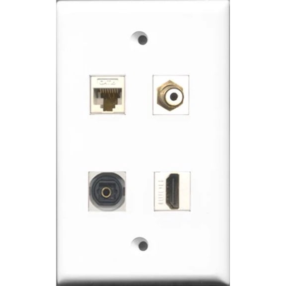 RiteAV 1 Port HDMI and 1 Port RCA White and 1 Port Toslink and 1 Port Cat6 Ethernet White Wall Plate